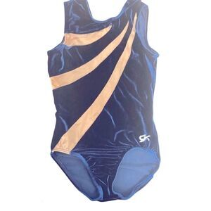 GK elite gymnastics velvet navy blue silver foil leotard XS adult-Child L CL